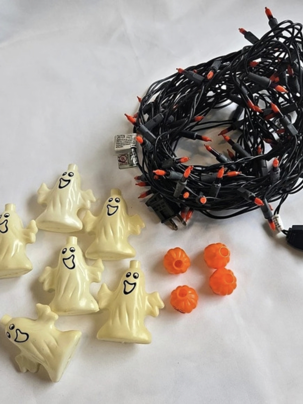 Halloween String of 100 Orange Light with Plastic Ghost and Pumpkin Light Covers